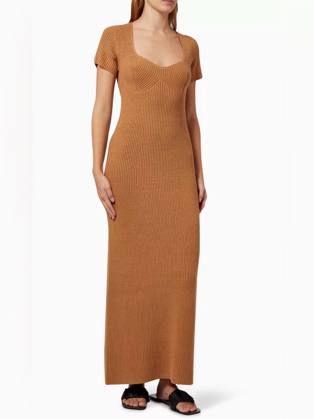 Staud Camden Dress in Ribbed Knit‎ Sweater Brown Camel Size Large